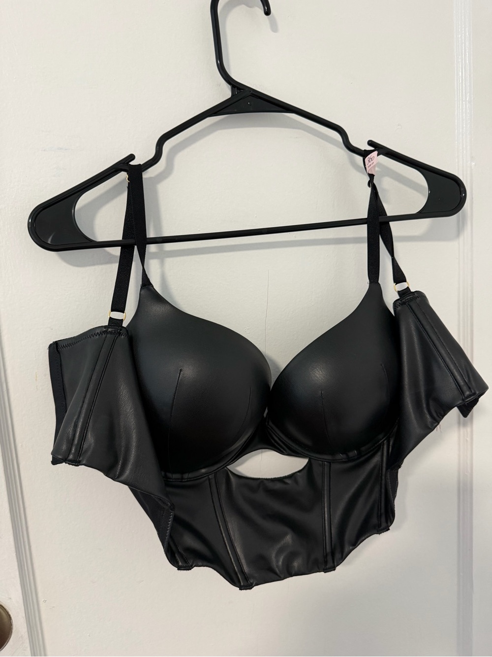 Black Faux Leather Longline Push-Up Bra